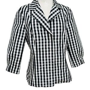 Peserico Italian Black & White Gingham Blazer Size 46. USA 10-